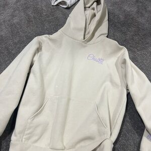 Christian hoodie Cream Hoodie with Purple Logo